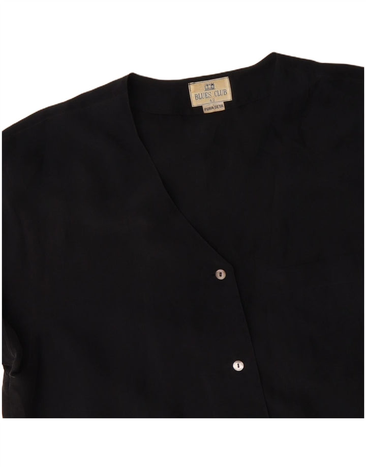 BLUE CLUB Dame Kortærmet skjorte Bluse IT 42 Medium Sort Silke