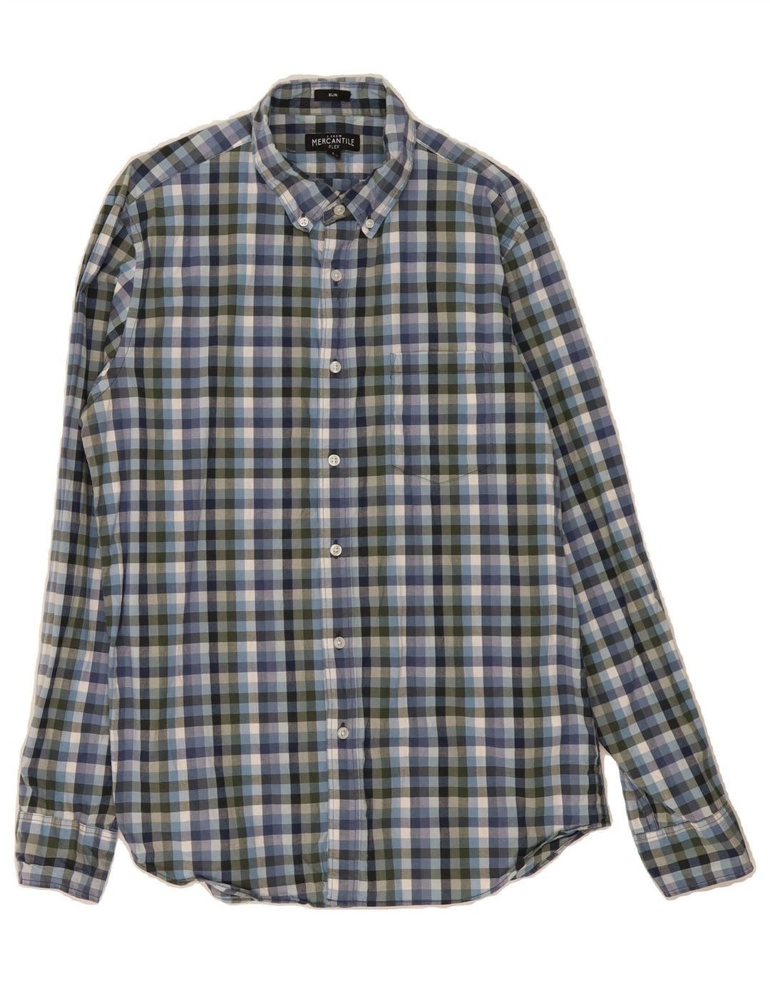 J. CREW Mens Mercantile Flex Slim Shirt Large Blue Check Cotton Vintage J. Crew and Second-Hand J. Crew from Messina Hembry 