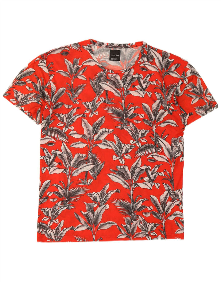 Zara Herre T-Shirt Top Stor Rød Blomster