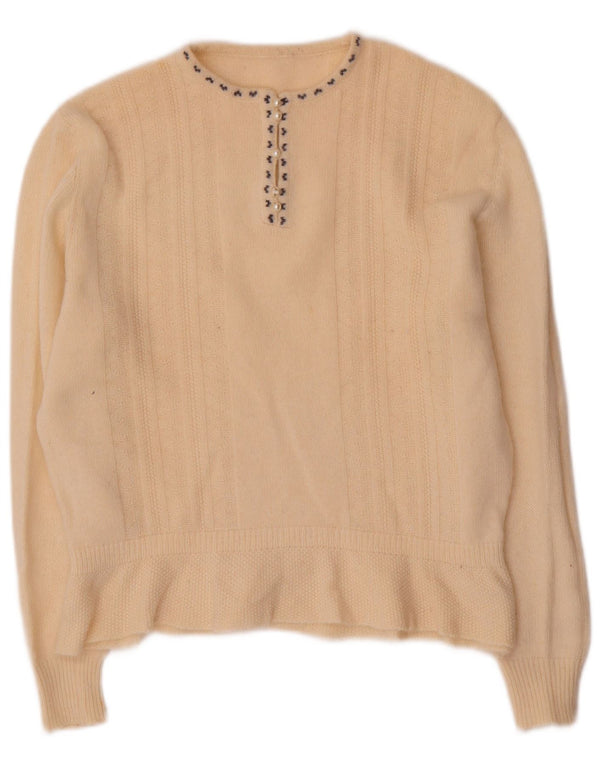 Vintage dame sweater med rund hals DK 16 Stor beige uld