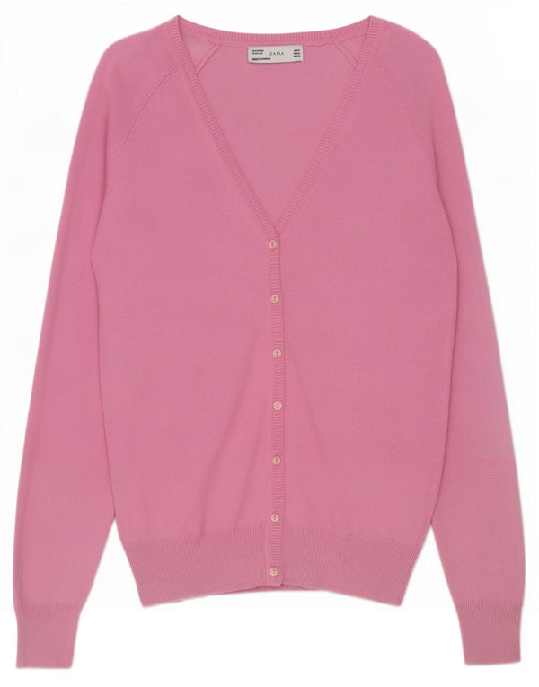 Zara Dame Cardigan Sweater UK 12 Medium Pink Bomuld