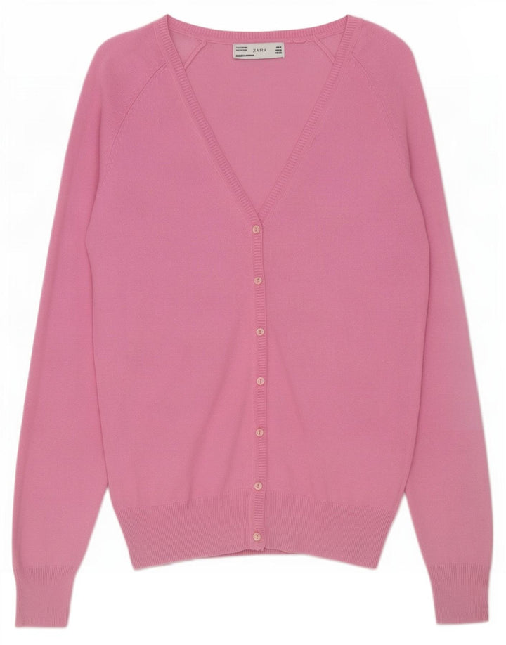 Zara Dame Cardigan Sweater UK 12 Medium Pink Bomuld