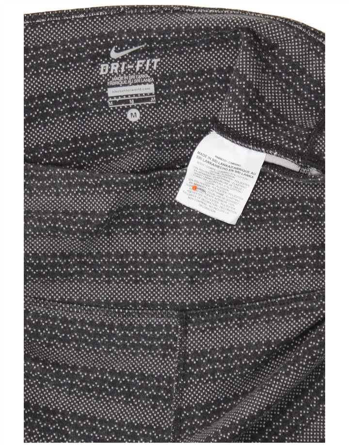 Nike Dame Dri Fit Leggings UK 12 Medium Grå Geometrisk Bomuld