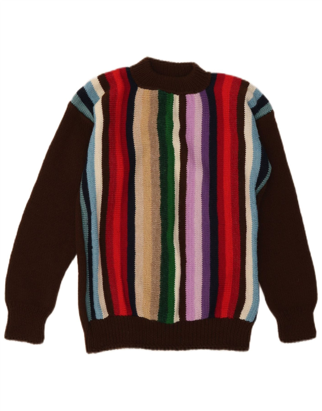 Vintage Dame Turtle Neck Jumper Sweater UK 8 Lille Brun Stribet