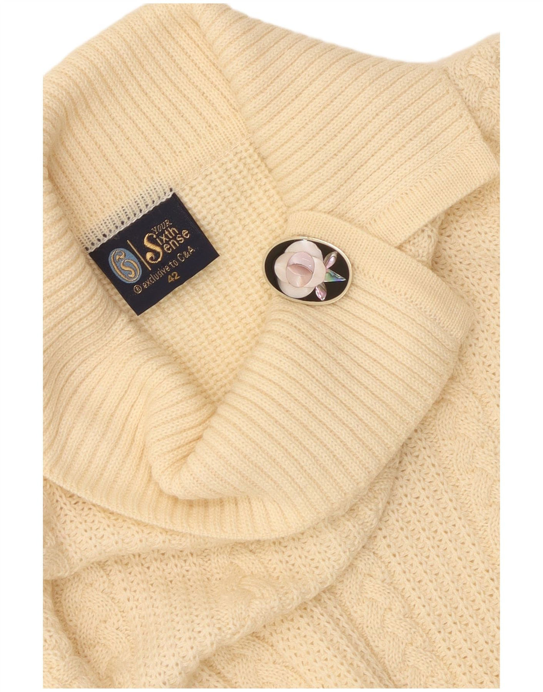 Vintage Dame Shawl Neck Sweater IT 42 Medium Gul Akryl