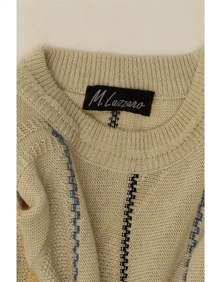 Vintage herre rund hals sweater store beige stribet