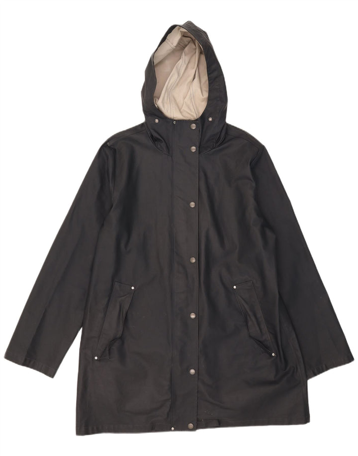 Fat Face Dame Hætte Regnfrakke UK 14 Large Navy Blue Polyester