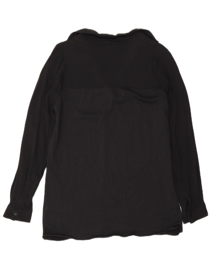 Massimo Dutti Dame Langærmet Bluse Top UK 10 Small Black Viscose