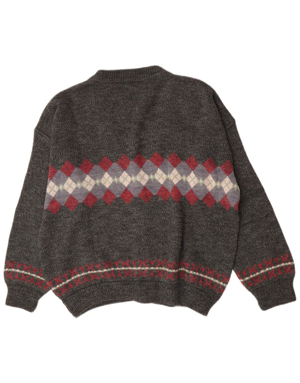 Vintage herre cardigan sweater XL Grå Argyle/Diamond