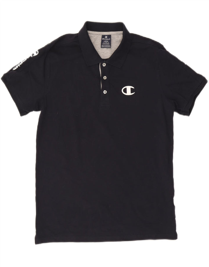 Champion Herre Grafisk Polo Shirt Large Sort
