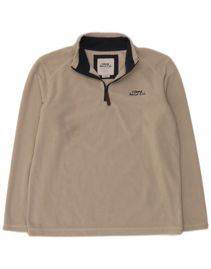 Weird Fish Herre Zip Neck Fleece Jumper Large Off White Polyester