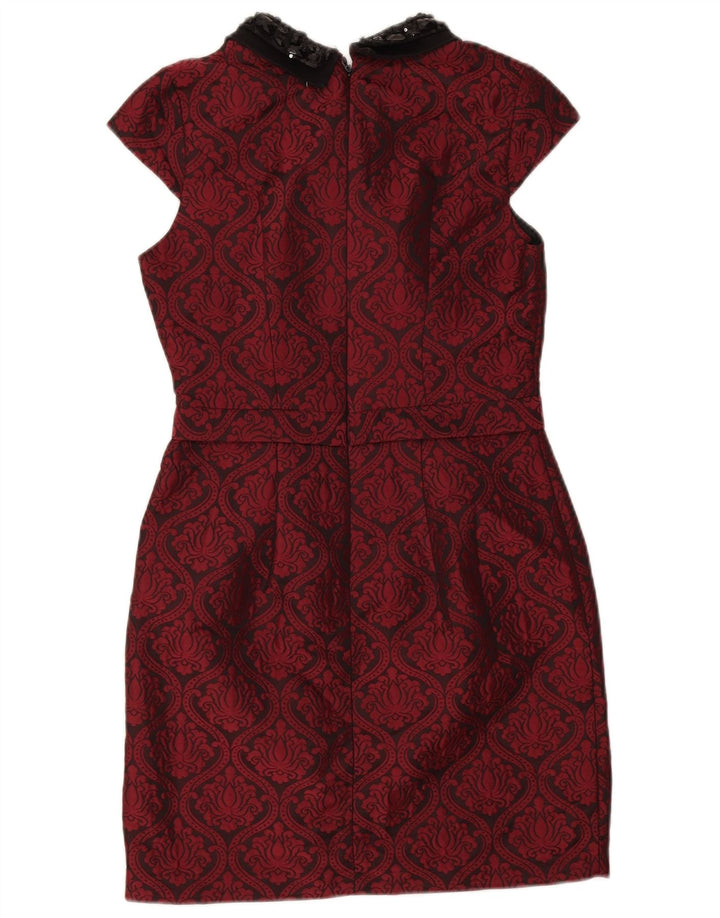 Warehouse Womens Sheath Dress UK 10 Small Burgundy Paisley Polyester