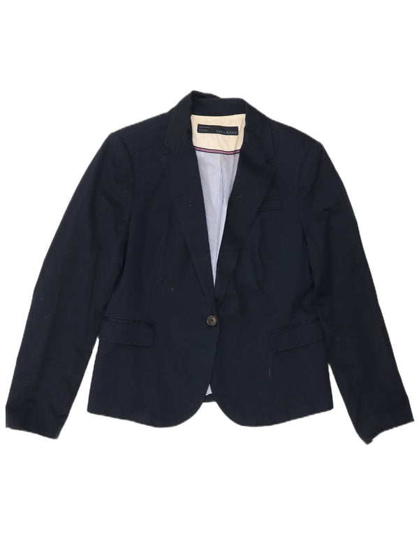 Zara Dame 1 Knap Blazer Jacket UK 18 XL Marineblå Bomuld