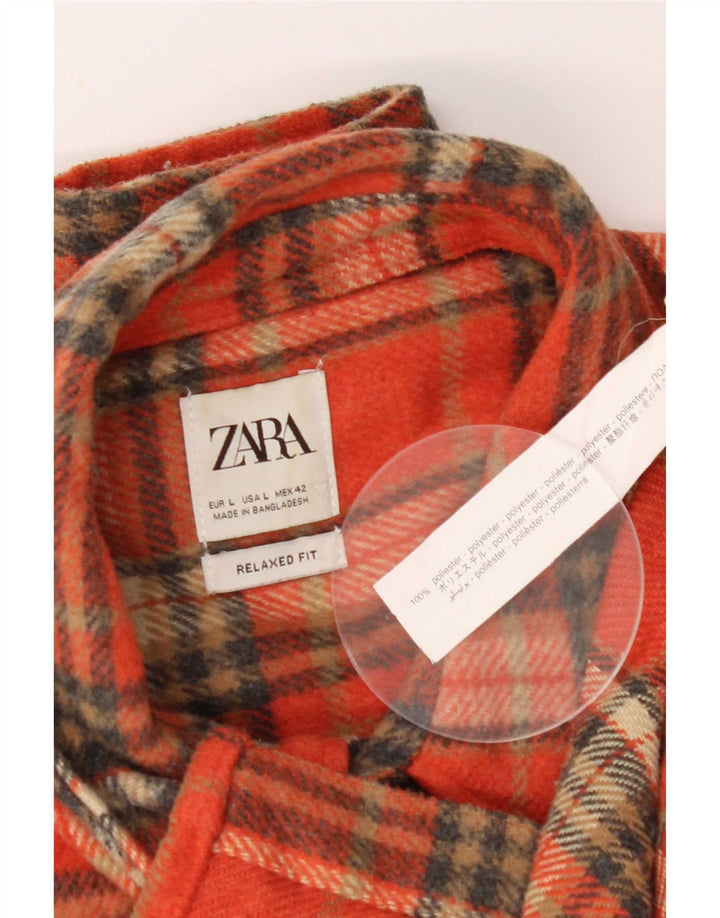 Zara Herre Relaxed Fit Flanellskjorte Stor orange ternet polyester