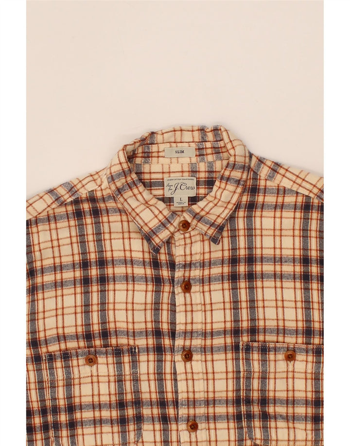J. CREW Mens Slim Flannel Shirt Large Beige Check Cotton Vintage J. Crew and Second-Hand J. Crew from Messina Hembry 