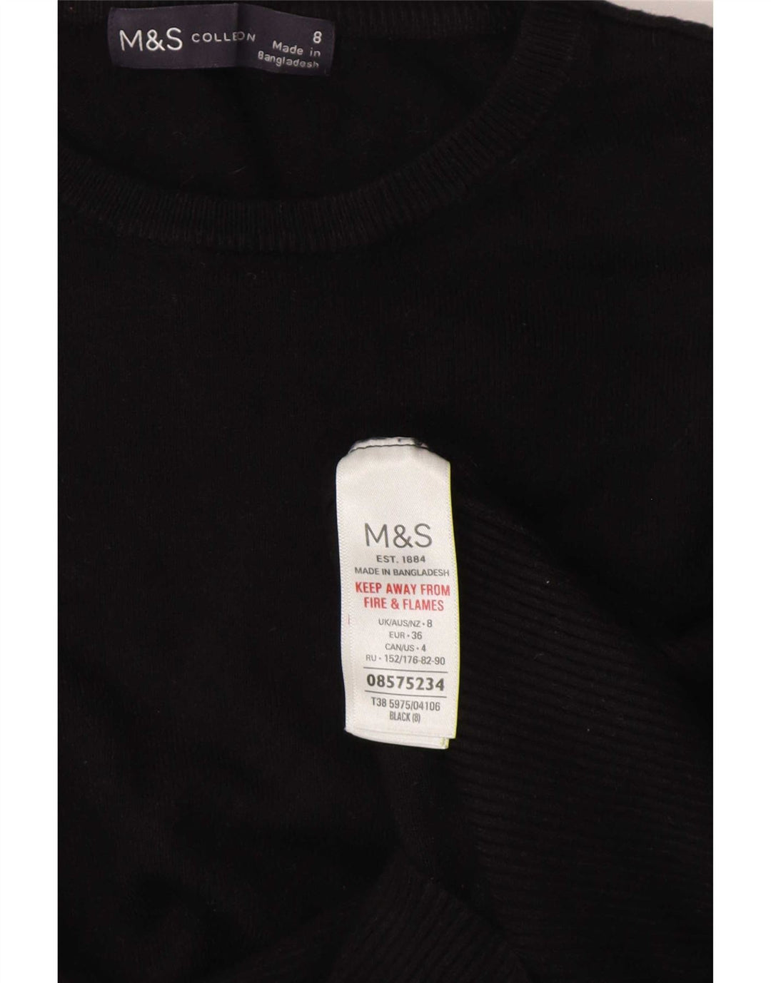 Marks & Spencer Dame Boat Neck Jumper Sweater UK 8 Small Black Viscose