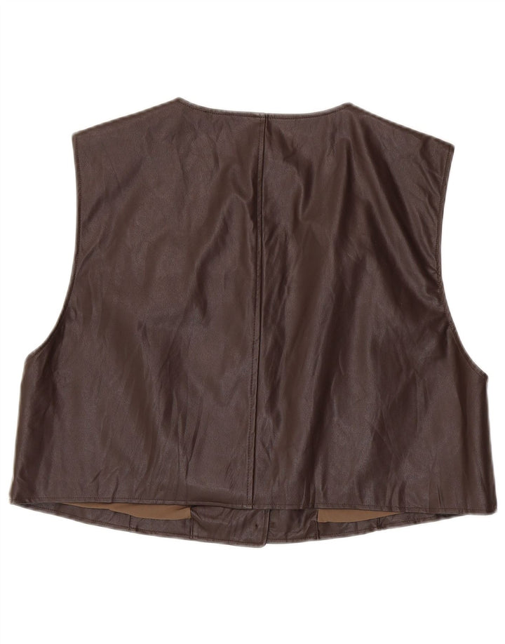 Vintage Womens Crop Oversized læder Gilet UK 14 Medium Brown