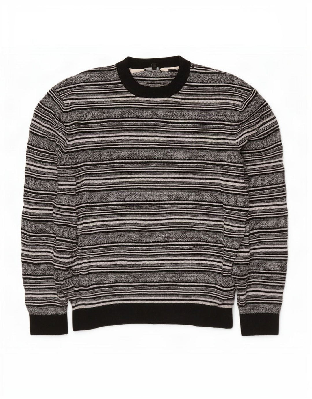 Ted Baker Herre Crew Neck Jumper Sweater Størrelse 5 XL Sort Stribet Viscose