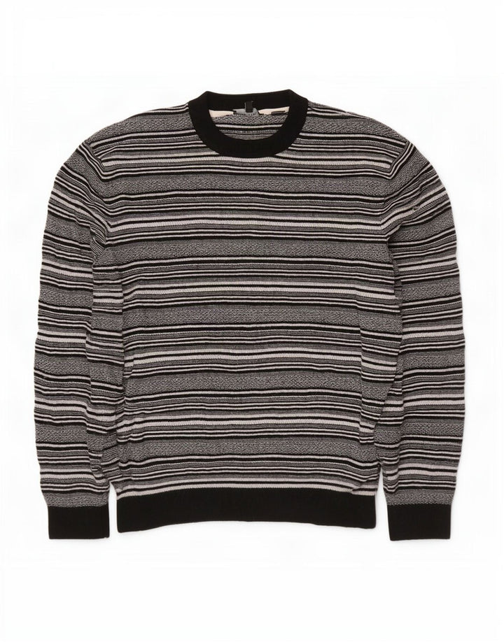 Ted Baker Herre Crew Neck Jumper Sweater Størrelse 5 XL Sort Stribet Viscose