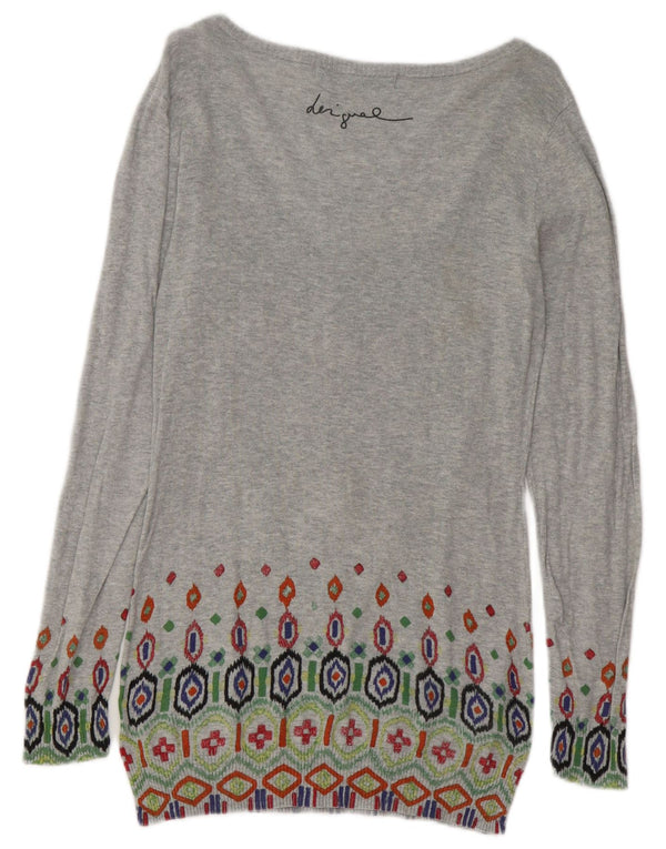Desigual Kvinders Grafisk Boat Neck Jumper Sweater UK 14 Large Grey Floral