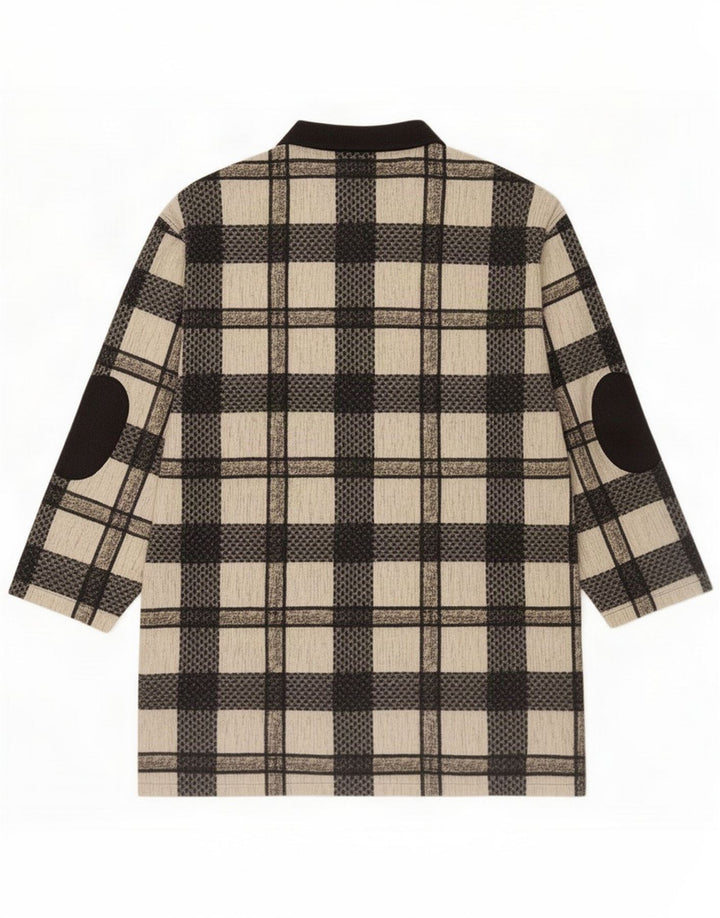 Vintage Herre Høj Pullover Shirt Medium Sort Ternet Bomuld