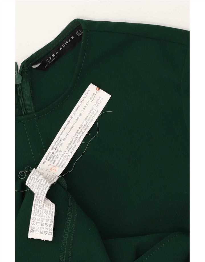 Zara Dame Langærmet A-Line Kjole UK 10 Lille Grøn Polyester