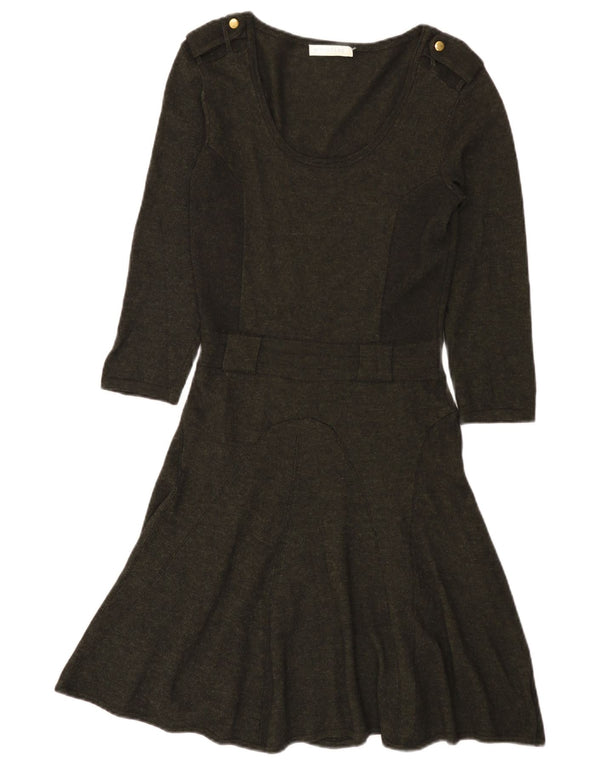 Whistles Dame 3/4-ærmet Militær Jumper Dress UK 10 Small Khaki Wool