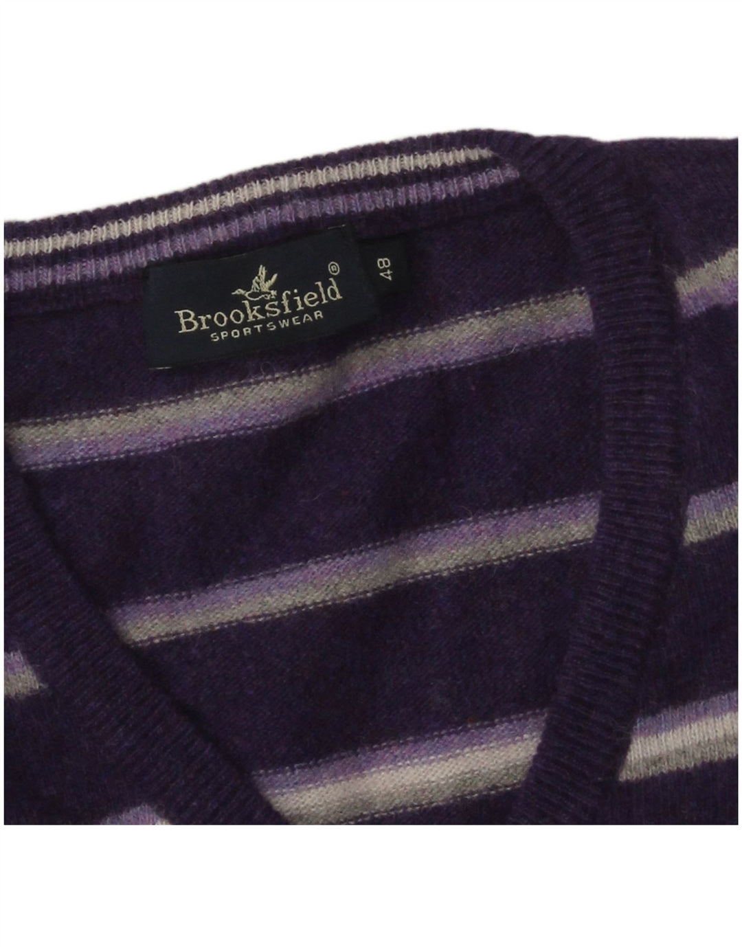 Brooksfield Herre V-hals sweater IT 48 Mellem lilla stribet uld