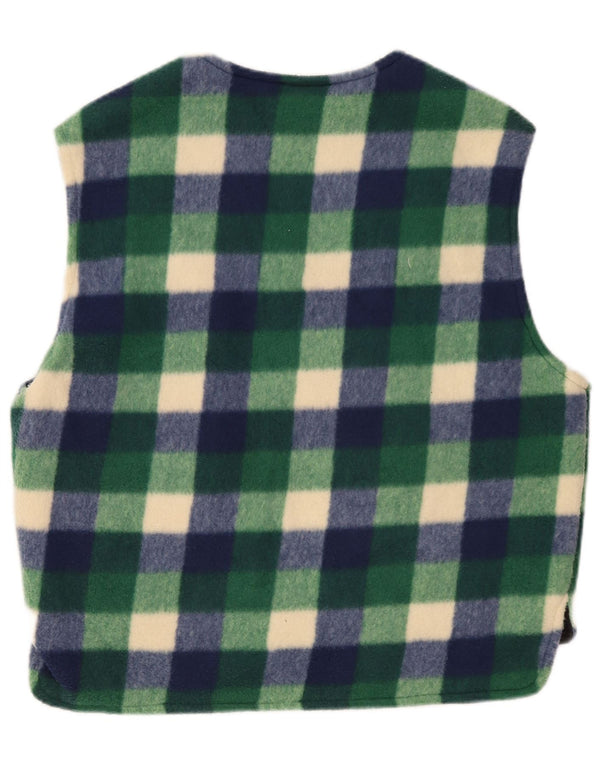 Vintage Herre Fleece Gilet UK 38 Medium Green Gingham Polyester