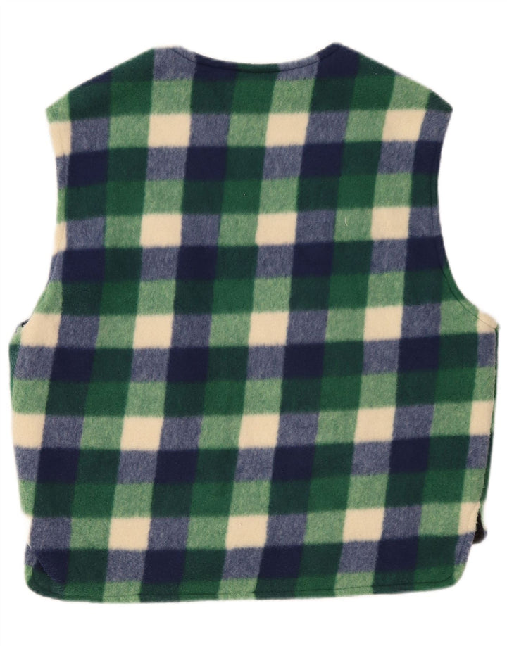 Vintage Herre Fleece Gilet UK 38 Medium Green Gingham Polyester