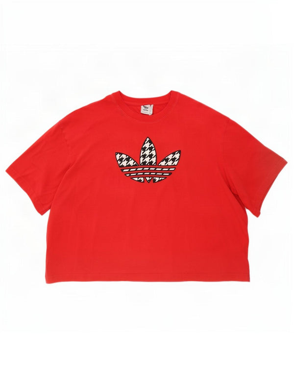 Adidas Womens Crop Oversized grafisk T-shirt top UK 28/30 3XL rød bomuld
