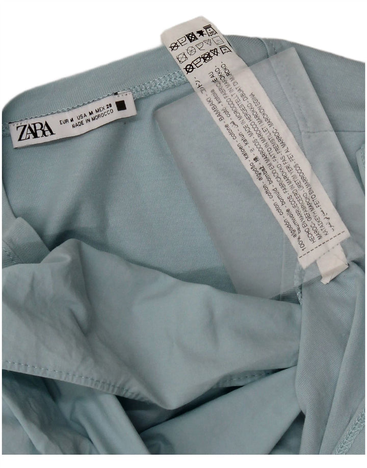 Zara Dame Bluse Top UK 12 Medium Blue Bomuld