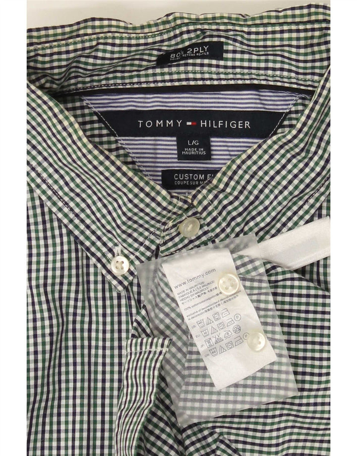 Tommy Hilfiger Herre Custom Fit skjorte Stor grøn Gingham Bomuld
