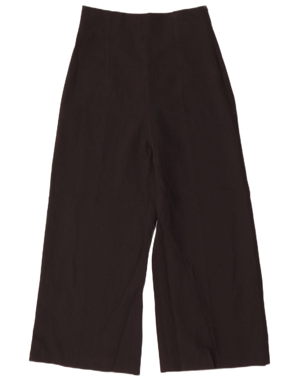 Zara Womens High Waist Cropped Trousers Small W26 L26 Black Classic