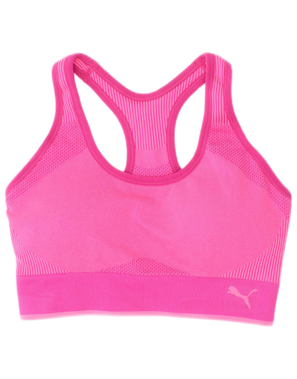 Puma Womens Padded Sport Bra Top Small Pink Striped Polyamide Sports