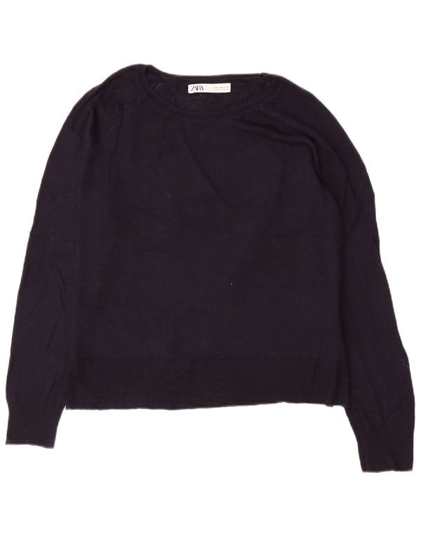 Zara Womens Boat Neck Jumper Sweater UK 14 Medium Navy Blue Viscose