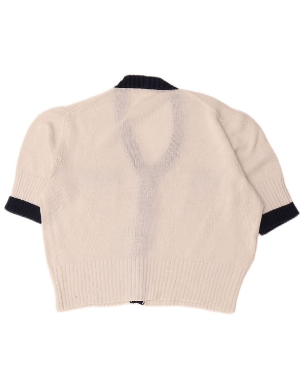 Vintage kortærmet cardigan sweater til kvinder UK 12 Medium White Colourblock