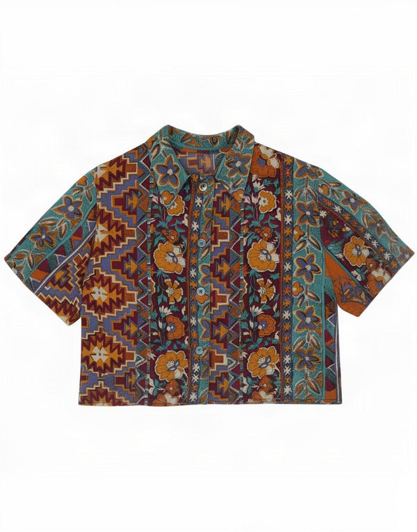 Vintage Womens Crop Shirt Bluse UK 14 Medium Multicolored Floral