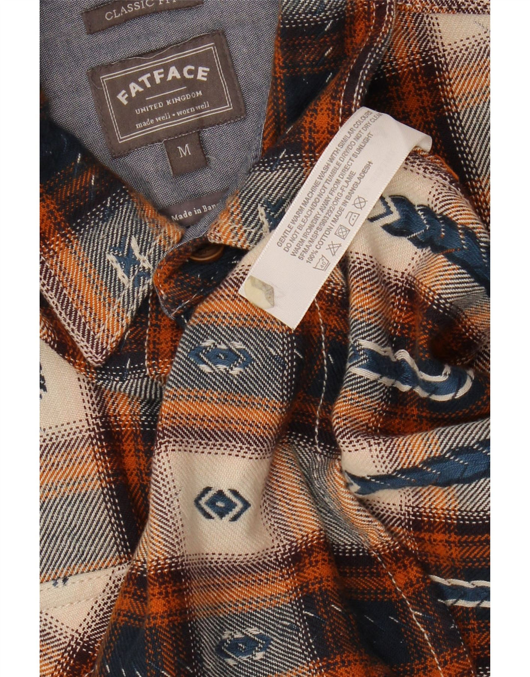 FAT FACE Mens Classic Fit Flannel Shirt Medium Navy Blue Check Cotton