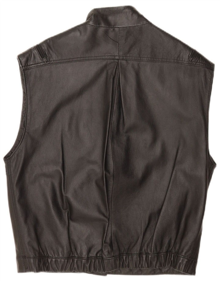 Vintage Dame Loose Fit Læder Gilet EU 38 Medium Black