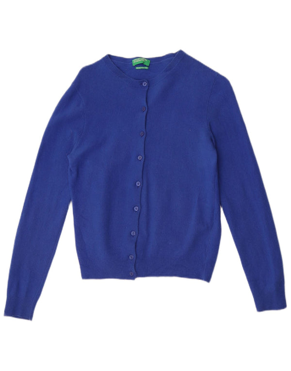Benetton Womens Crop Cardigan Sweater UK 12 Medium Blue New Wool