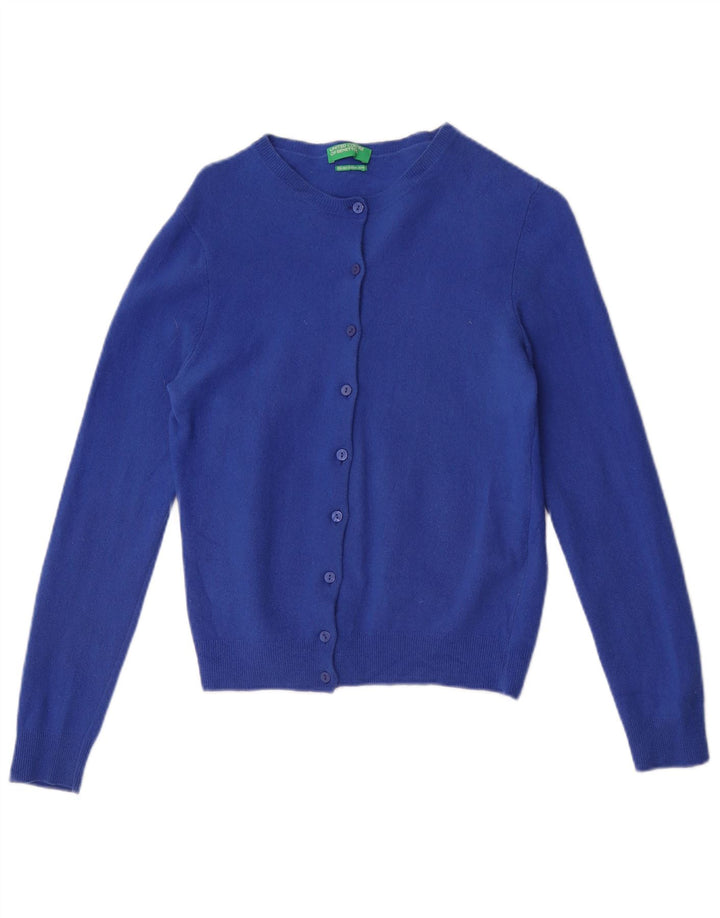 Benetton Womens Crop Cardigan Sweater UK 12 Medium Blue New Wool