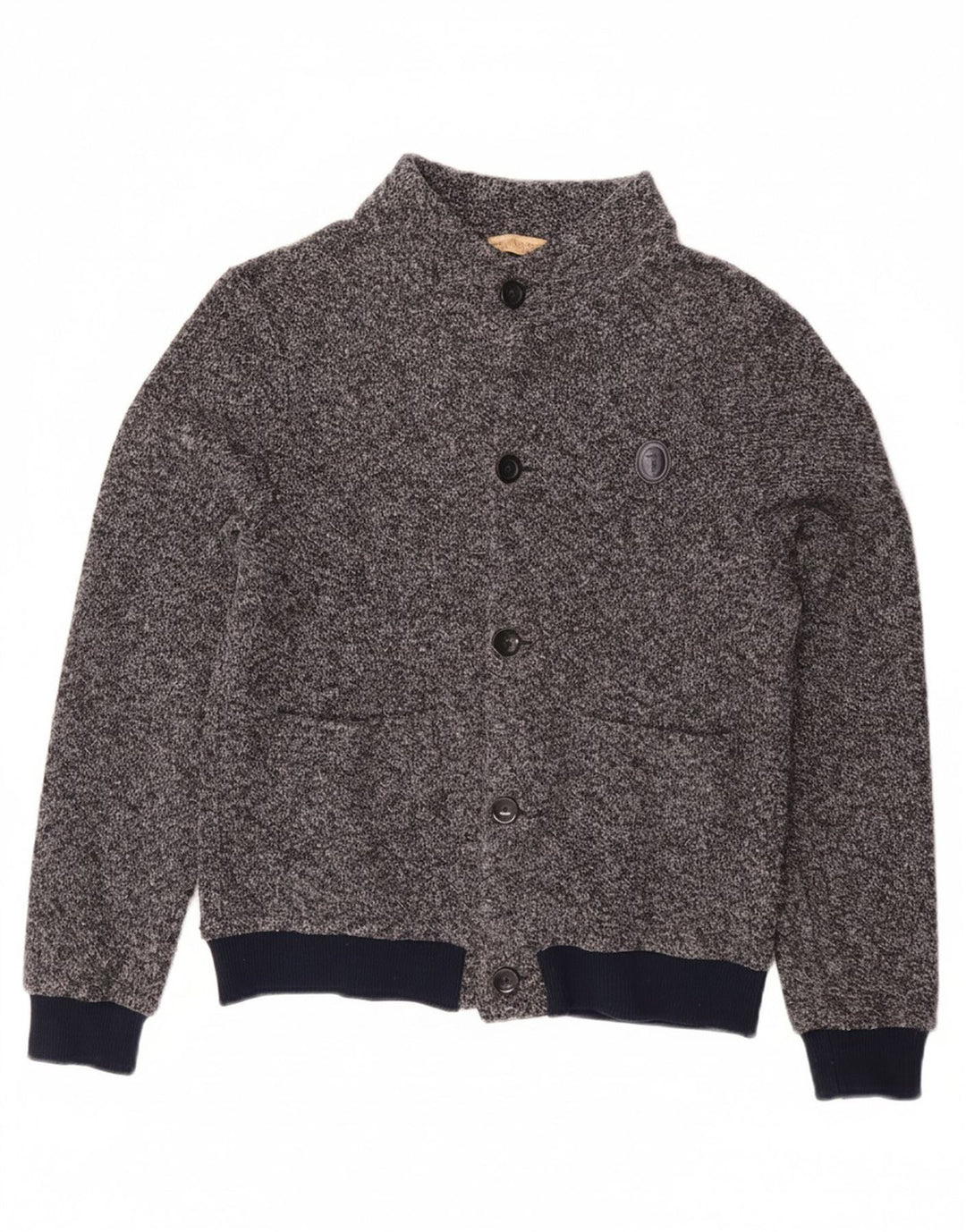 TRUSSARDI JUNIOR Boys Knit Bomber Jacket 11-12 Years Navy Blue Flecked