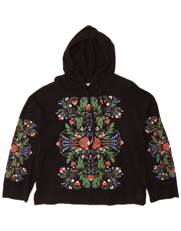 Zara Dame Trafaluc Oversized Hoodie Jumper UK 10 Small Black Floral