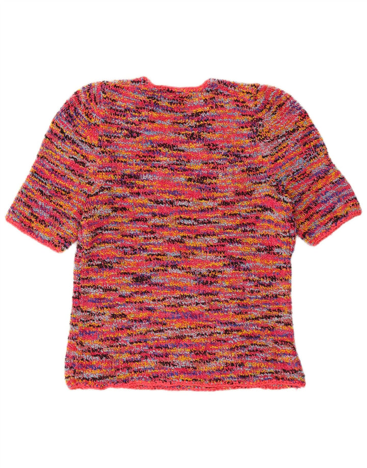 Vintage dame sweater med rund hals DK 10 små flerfarvede flækkede