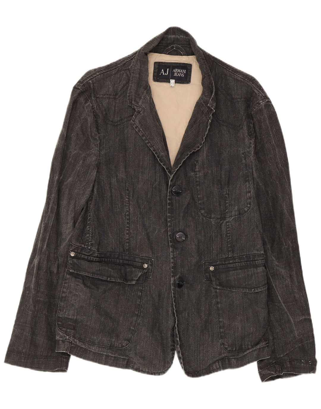 Armani Jeans Herre Denim 3 Button Blazer Jacket IT 50 Medium Grey Linen