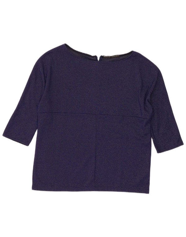 Zara Dame Top 3/4 ærme UK 16 Large Navy Blue Polyester