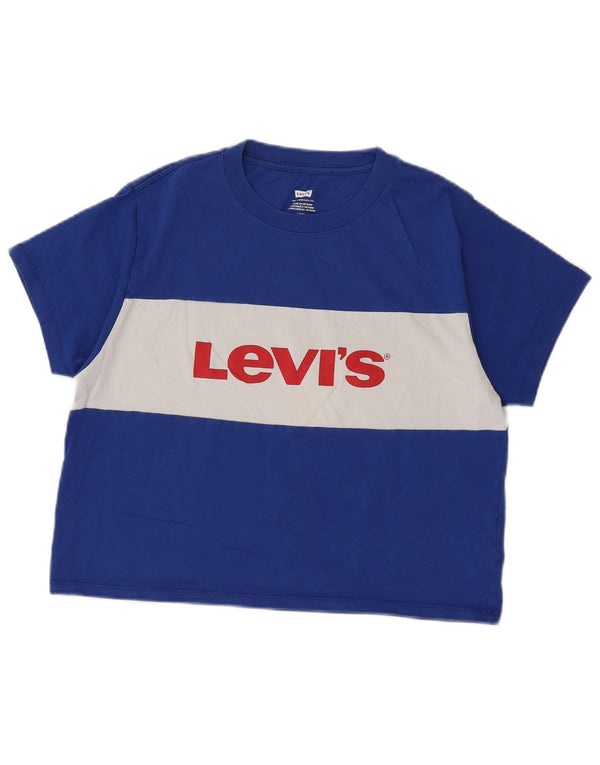 Levi's Dame Crop Grafisk T-Shirt Top UK 10 Small Blue Colourblock