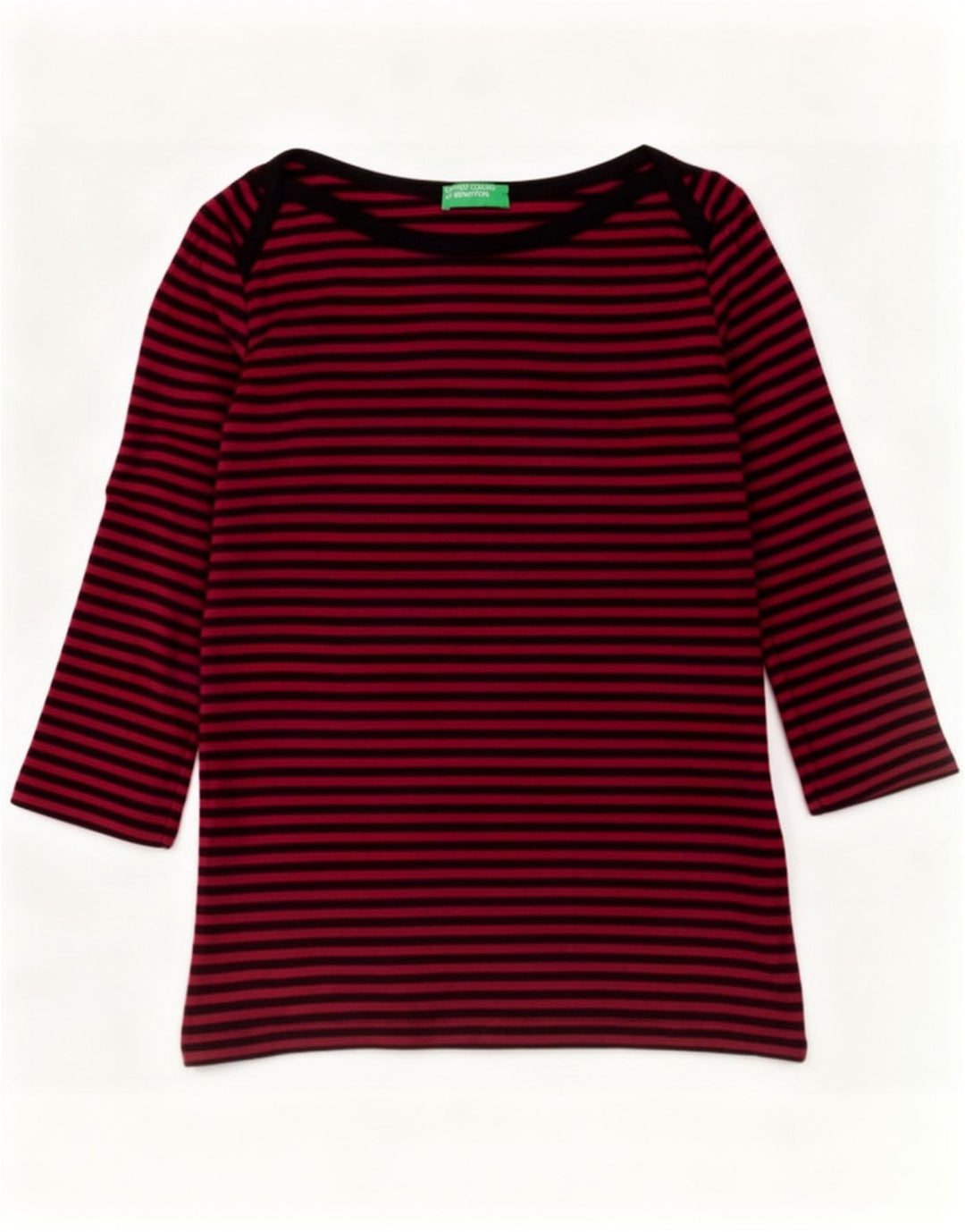 Benetton Dame Top 3/4 ærmer UK 12 Medium rød stribet bomuld