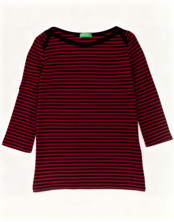 Benetton Dame Top 3/4 ærmer UK 12 Medium rød stribet bomuld